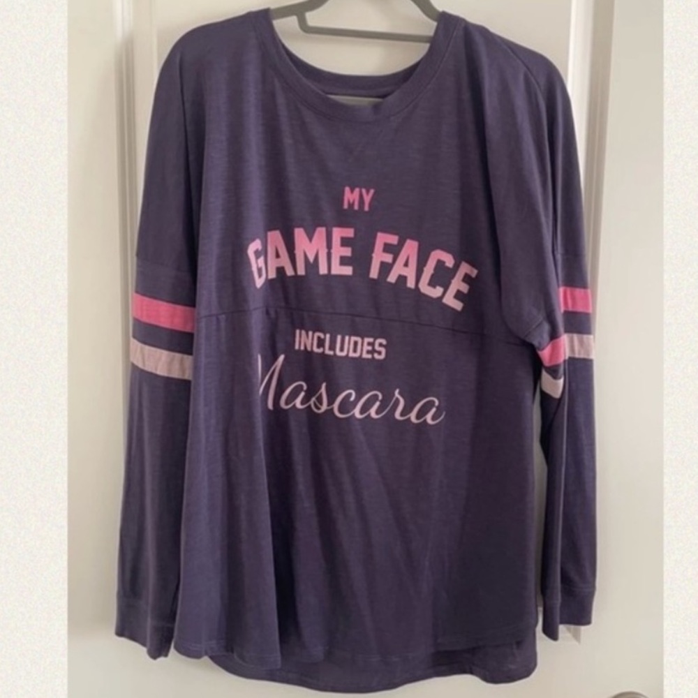 MAURICES 🏈 PURPLE/PINK “GAME FACE” LONG SLEEVE FOOTBALL TSHIRT Women’s 1 16W 18W
